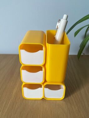 Vintage HOF 70s Modular Desk Organizer Caddy Yellow with White Drawers